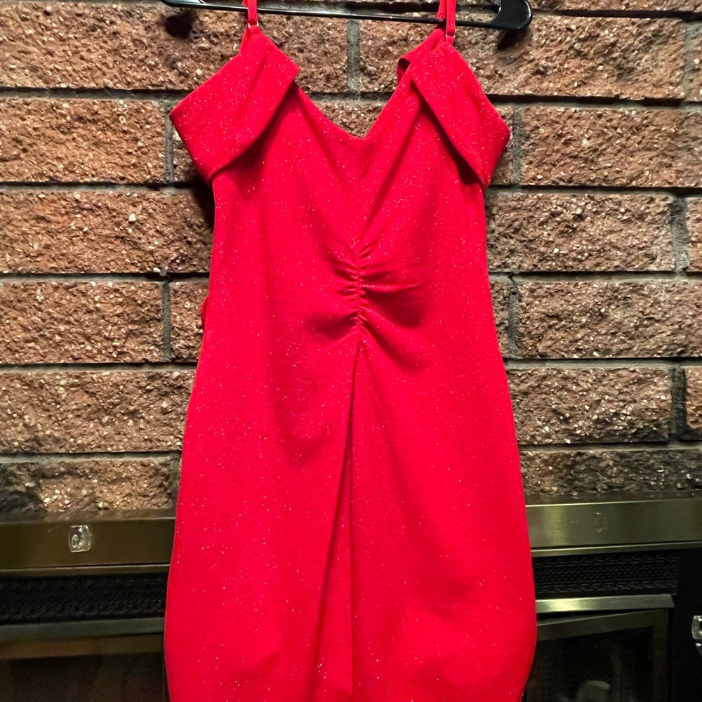 Emerald Sundae Womens Red Glitter Faux Wrap Party Mini Dress Juniors Size Large - Picture 15 of 16
